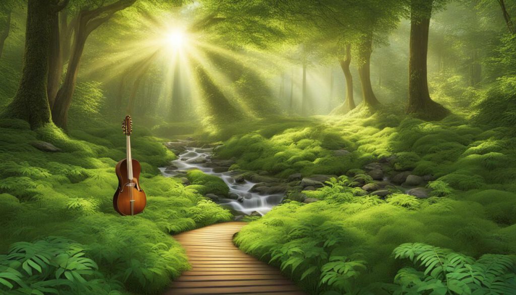 Entspannungsmusik im Hintergrund von grünen Naturwegen